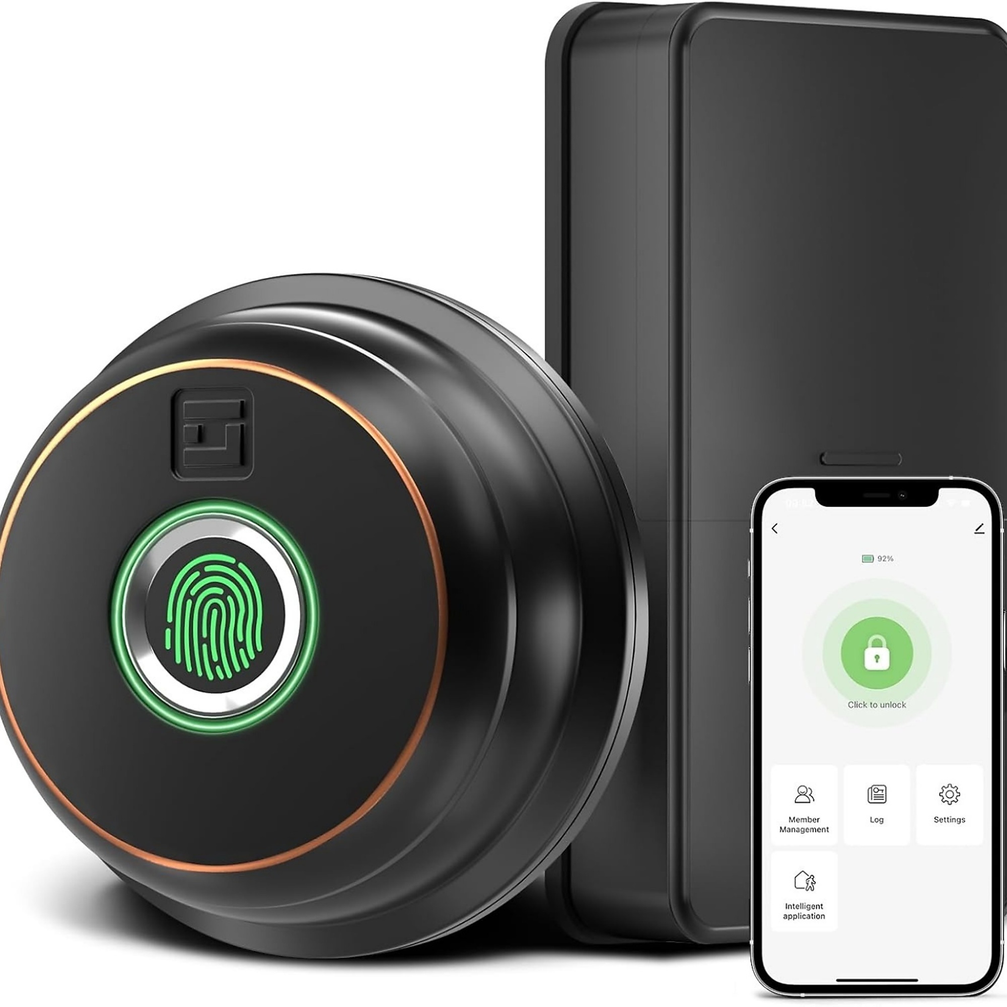3 in 1 Aluminum Smart Lock Deadbolt with App Biometric Door Knob, Keyless Entry Door Lock, in Black